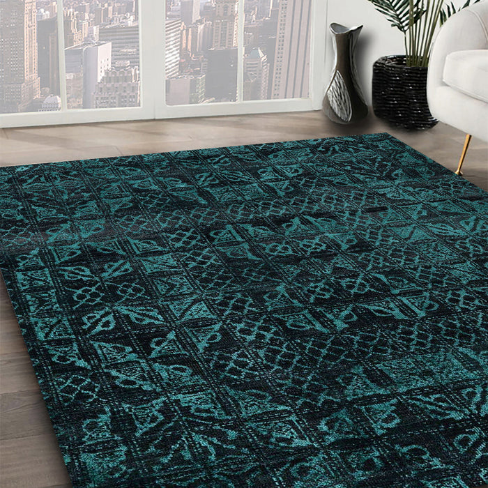 Abstract Teal Green Modern Rug in Family Room, abs4495