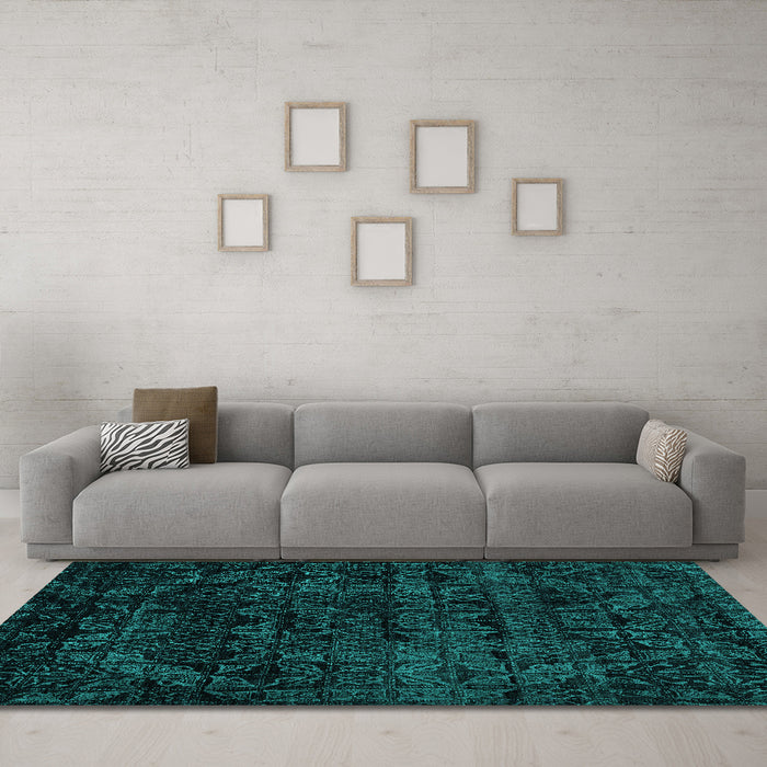 Machine Washable Abstract Turquoise Modern Area Rugs in a Living Room,, wshabs4495turq