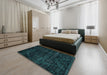 Abstract Teal Green Modern Rug in a Bedroom, abs4495