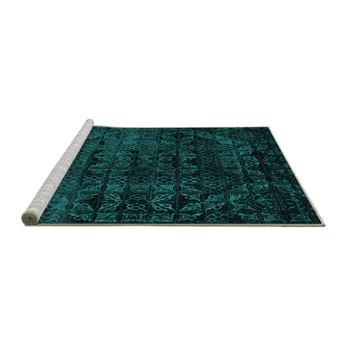 Sideview of Machine Washable Abstract Turquoise Modern Area Rugs, wshabs4495turq