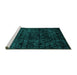 Sideview of Machine Washable Abstract Turquoise Modern Area Rugs, wshabs4495turq