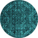 Round Abstract Turquoise Modern Rug, abs4496turq