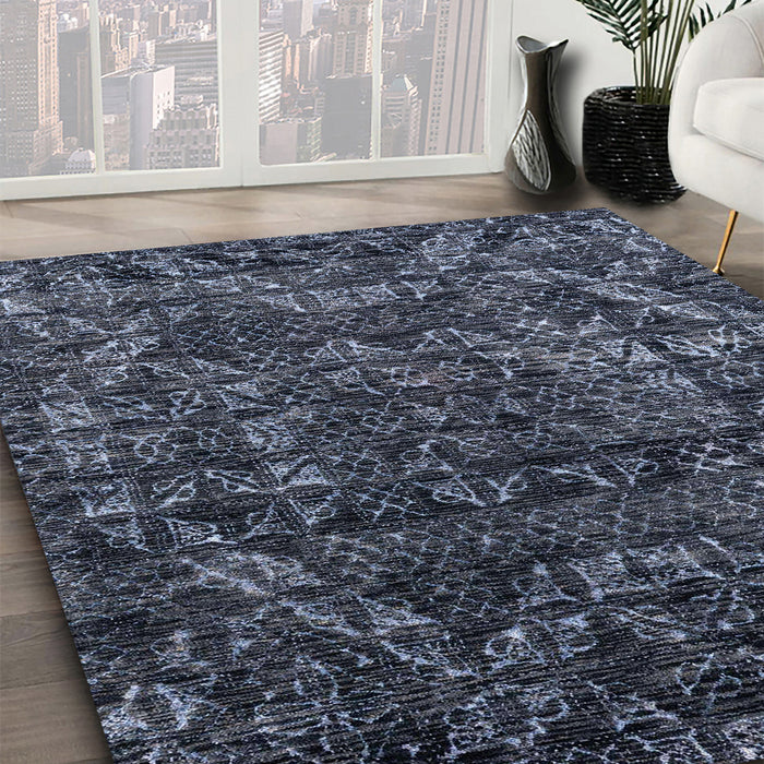 Machine Washable Abstract Slate Blue Grey Blue Rug in a Family Room, wshabs4496