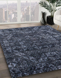 Abstract Slate Blue Grey Modern Rug, abs4496