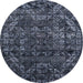 Round Abstract Slate Blue Grey Modern Rug, abs4496