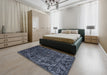 Abstract Slate Blue Grey Modern Rug in a Bedroom, abs4496