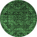 Round Machine Washable Abstract Emerald Green Modern Area Rugs, wshabs4496emgrn