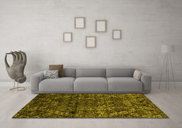 Machine Washable Abstract Yellow Modern Rug in a Living Room, wshabs4496yw