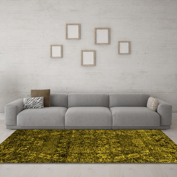 Machine Washable Abstract Yellow Modern Rug in a Living Room, wshabs4496yw