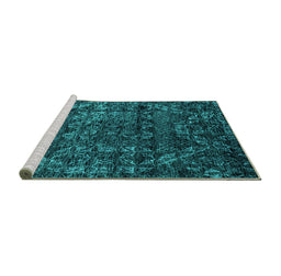 Sideview of Machine Washable Abstract Turquoise Modern Area Rugs, wshabs4496turq
