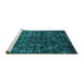 Sideview of Machine Washable Abstract Turquoise Modern Area Rugs, wshabs4496turq