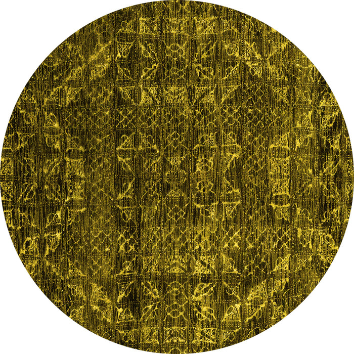 Round Machine Washable Abstract Yellow Modern Rug, wshabs4496yw