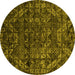 Round Machine Washable Abstract Yellow Modern Rug, wshabs4496yw