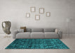 Machine Washable Abstract Turquoise Modern Area Rugs in a Living Room,, wshabs4496turq