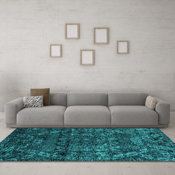 Machine Washable Abstract Turquoise Modern Area Rugs in a Living Room,, wshabs4496turq
