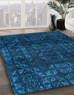 Abstract Bright Navy Blue Modern Rug in Family Room, abs4497