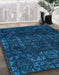 Machine Washable Abstract Bright Navy Blue Rug in a Family Room, wshabs4497