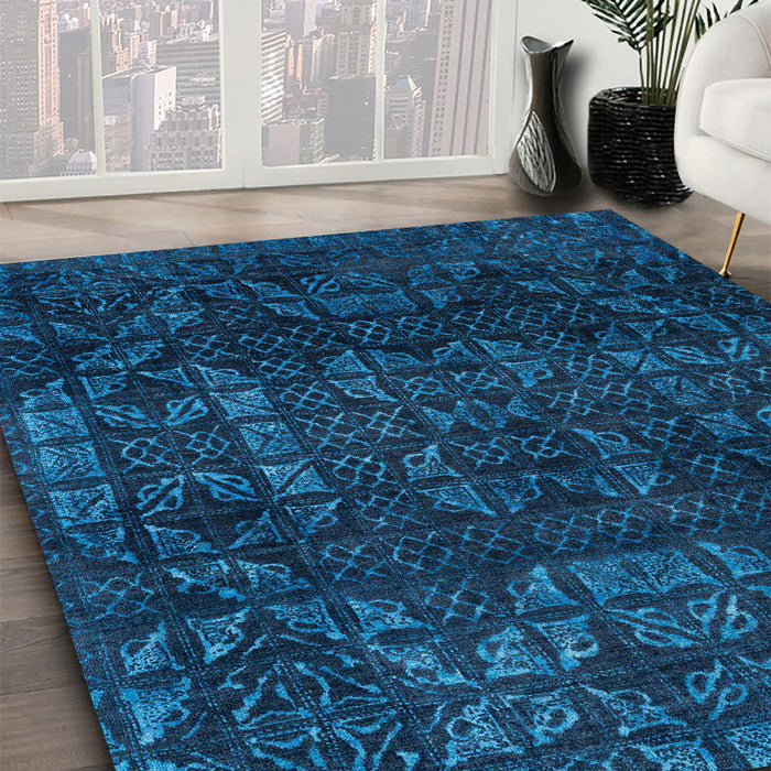 Machine Washable Abstract Bright Navy Blue Rug in a Family Room, wshabs4497