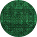 Round Machine Washable Abstract Green Modern Area Rugs, wshabs4497grn