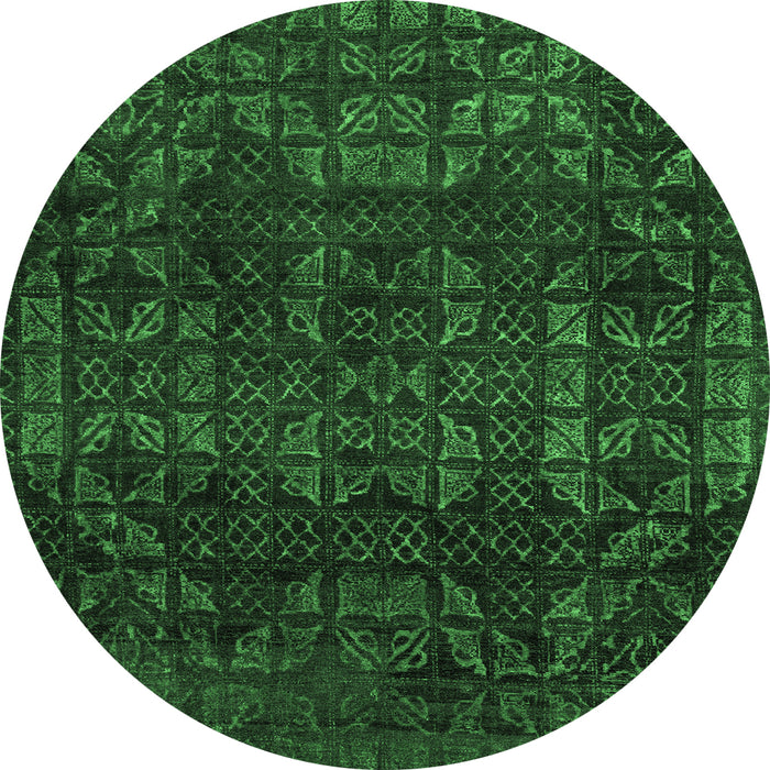 Round Machine Washable Abstract Emerald Green Modern Area Rugs, wshabs4497emgrn