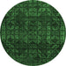 Round Machine Washable Abstract Emerald Green Modern Area Rugs, wshabs4497emgrn