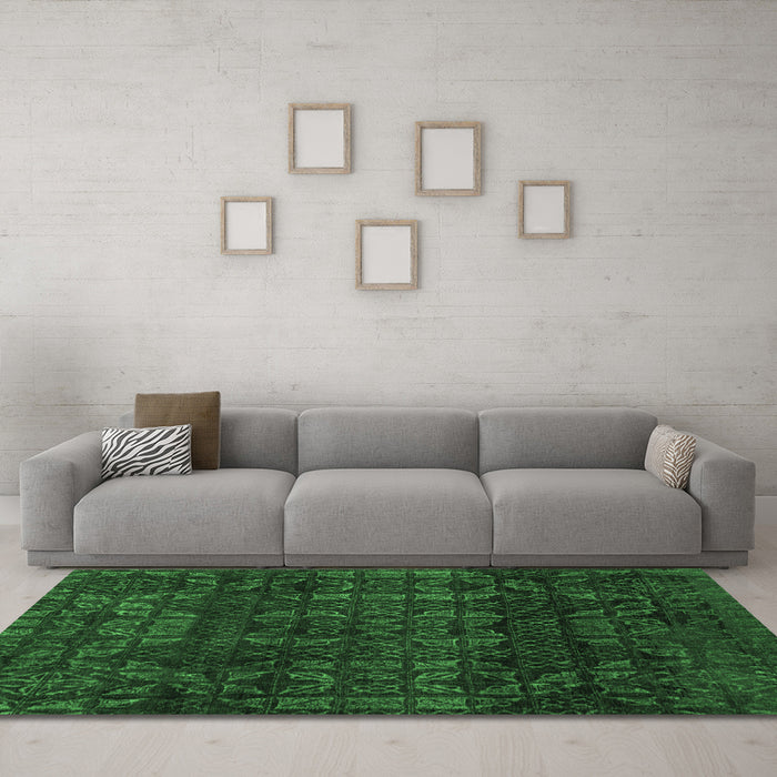 Machine Washable Abstract Emerald Green Modern Area Rugs in a Living Room,, wshabs4497emgrn