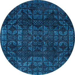 Round Abstract Bright Navy Blue Modern Rug, abs4497