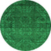 Round Machine Washable Abstract Green Modern Area Rugs, wshabs4498grn