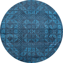 Round Machine Washable Abstract Bright Navy Blue Rug, wshabs4498