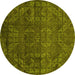 Round Machine Washable Abstract Yellow Modern Rug, wshabs4498yw