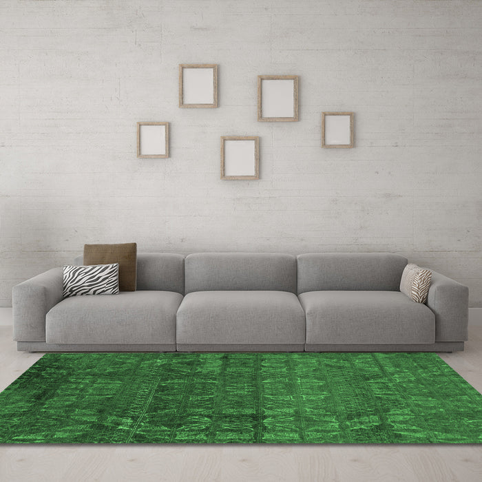Machine Washable Abstract Emerald Green Modern Area Rugs in a Living Room,, wshabs4498emgrn