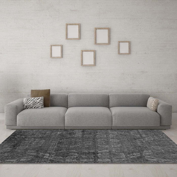 Machine Washable Abstract Gray Modern Rug in a Living Room,, wshabs4498gry