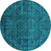 Round Abstract Turquoise Modern Rug, abs4498turq