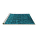 Sideview of Machine Washable Abstract Turquoise Modern Area Rugs, wshabs4498turq