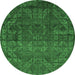 Round Machine Washable Abstract Emerald Green Modern Area Rugs, wshabs4498emgrn