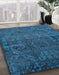 Abstract Bright Navy Blue Modern Rug in Family Room, abs4498