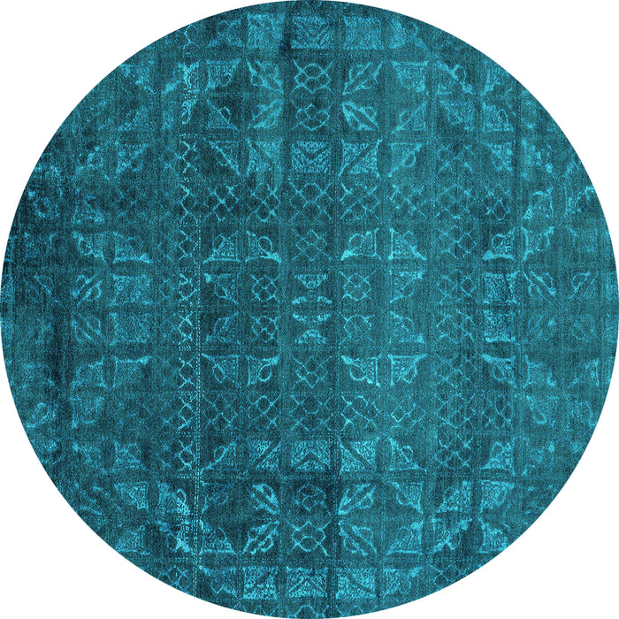 Round Machine Washable Abstract Turquoise Modern Area Rugs, wshabs4498turq