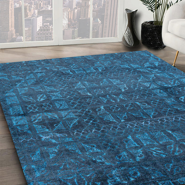 Machine Washable Abstract Bright Navy Blue Rug in a Family Room, wshabs4498
