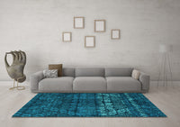 Machine Washable Abstract Turquoise Modern Rug, wshabs4499turq