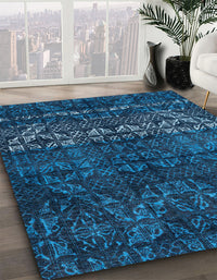 Abstract Bright Navy Blue Modern Rug, abs4499