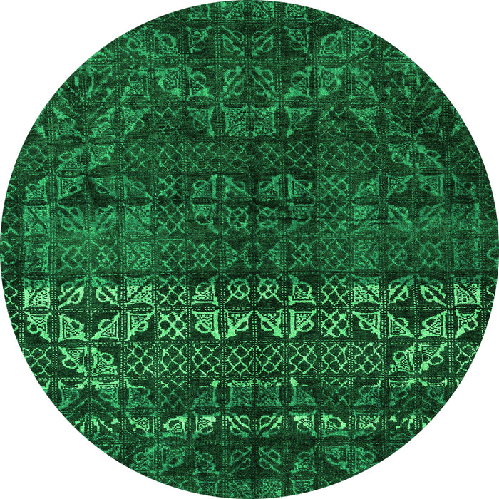 Round Machine Washable Abstract Green Modern Area Rugs, wshabs4499grn