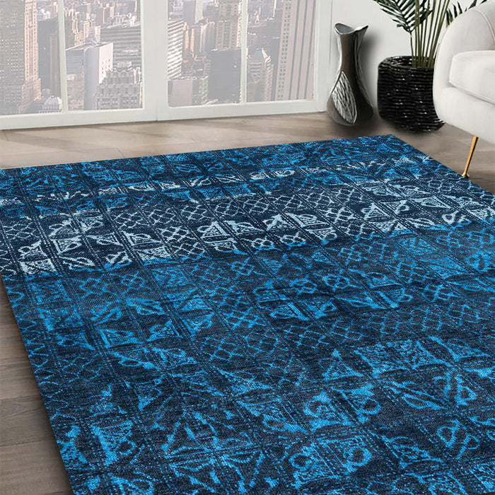 Machine Washable Abstract Bright Navy Blue Rug in a Family Room, wshabs4499