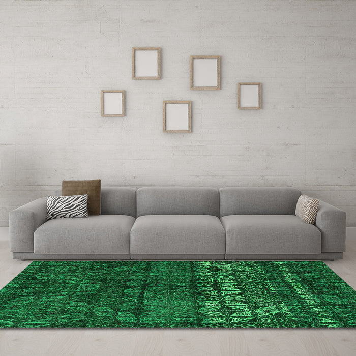 Machine Washable Abstract Green Modern Area Rugs in a Living Room,, wshabs4499grn