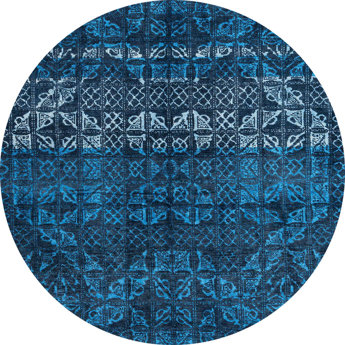 Round Abstract Bright Navy Blue Modern Rug, abs4499