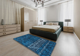 Abstract Bright Navy Blue Modern Rug in a Bedroom, abs4499