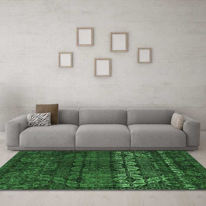 Machine Washable Abstract Emerald Green Modern Area Rugs in a Living Room,, wshabs4499emgrn