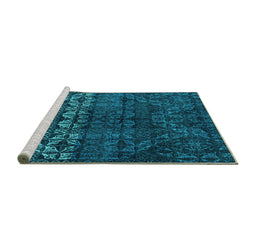 Sideview of Machine Washable Abstract Turquoise Modern Area Rugs, wshabs4499turq