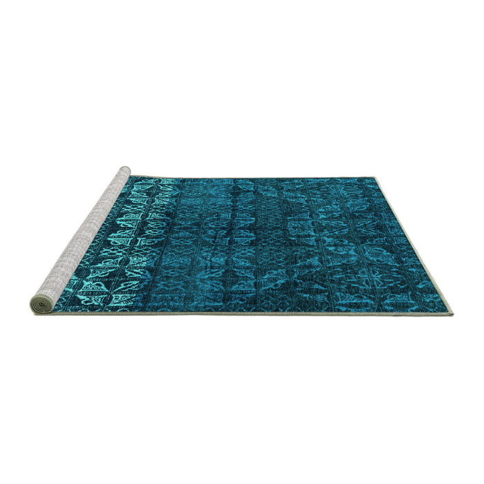 Sideview of Machine Washable Abstract Turquoise Modern Area Rugs, wshabs4499turq