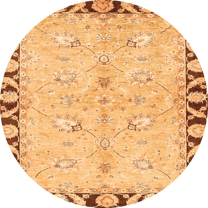 Round Machine Washable Oriental Orange Traditional Area Rugs, wshabs449org
