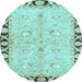 Round Machine Washable Oriental Light Blue Traditional Rug, wshabs449lblu